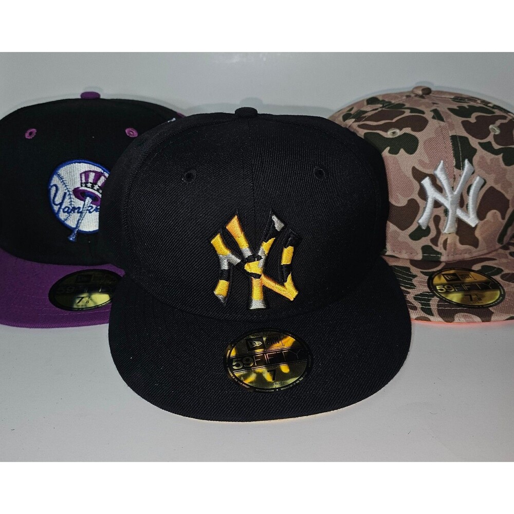Lot of 3 New York Yankees MLB Baseball New Era 59Fifty Hat Sz 7 1/8 NY Duck Camo